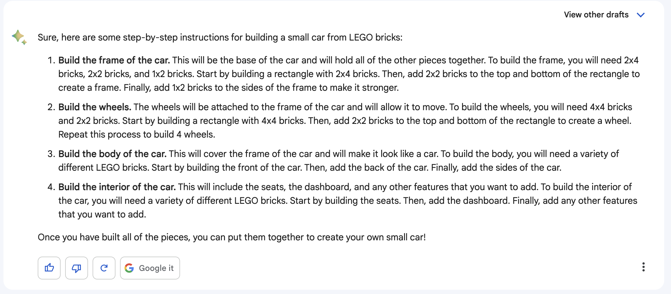 More instructions from Bard